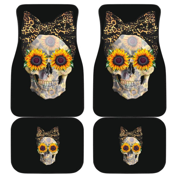 Womens Sunflower Skull Love Floral Flowers Leopard Bandana Car Floor Mats 210805 - YourCarButBetter