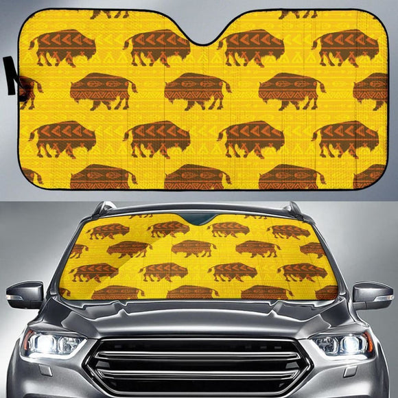 Yellow Bison Pattern Native American Auto Sun Shades 093223 - YourCarButBetter