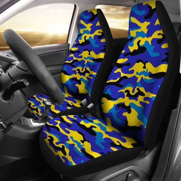 Yellow & Blue Camouflage Car Seat Covers 112608 - YourCarButBetter