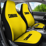 Yellow Camaro Black Letter Car Seat Covers 211004 - YourCarButBetter
