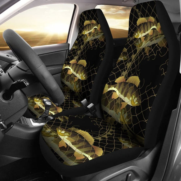 Yellow Perch In The Net Fishing Car Seat Covers 182417 - YourCarButBetter