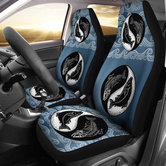 Yin And Yang Fishes Skull Fishing Car Seat Covers 182417 - YourCarButBetter